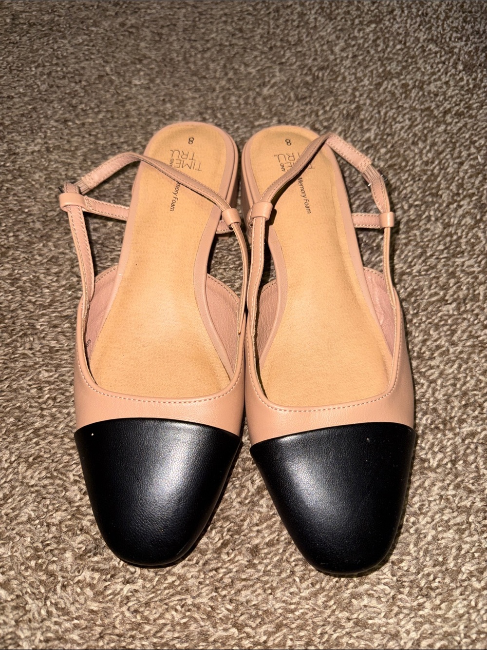 Time and Tru Nude and Black Two-Tone Slingback Flats